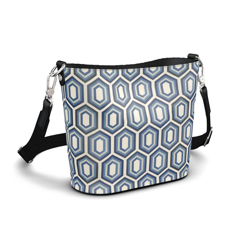 Modern Geo Mosaic Large Leather Bucket Tote