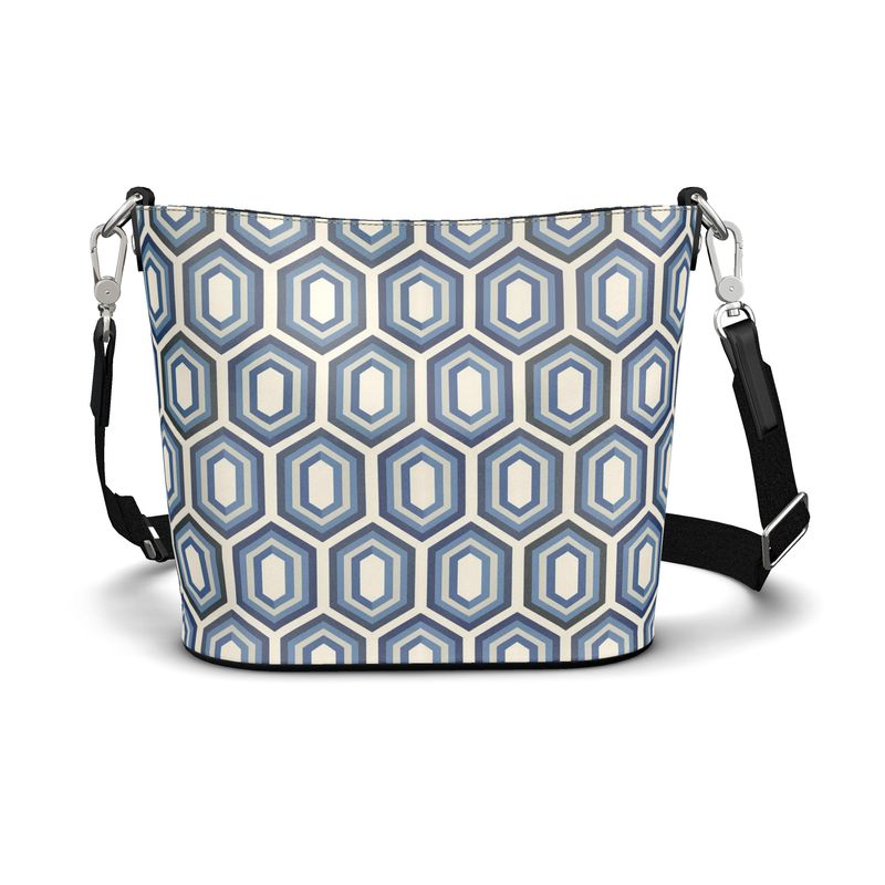 Modern Geo Mosaic Large Leather Bucket Tote