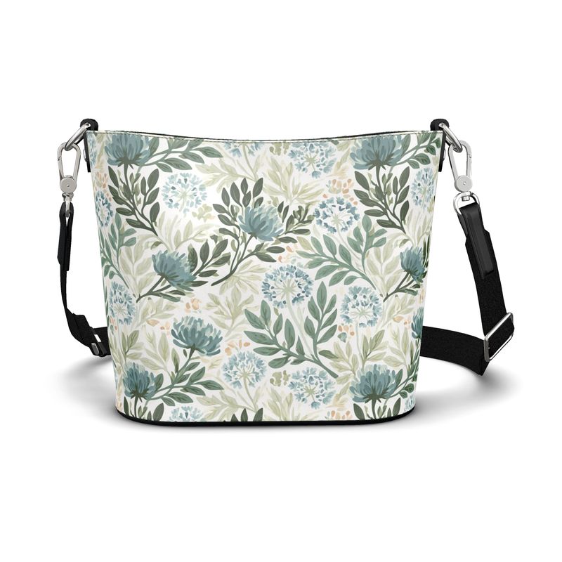 Wildflower Garden Blue Large Leather Bucket Tote