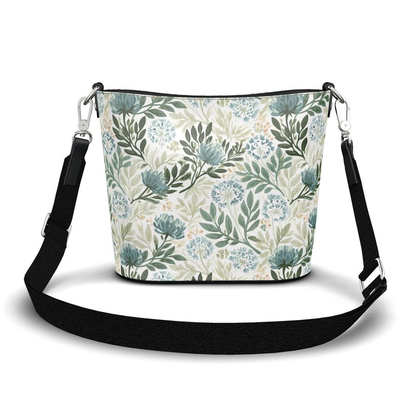 Wildflower Garden Blue Large Leather Bucket Tote
