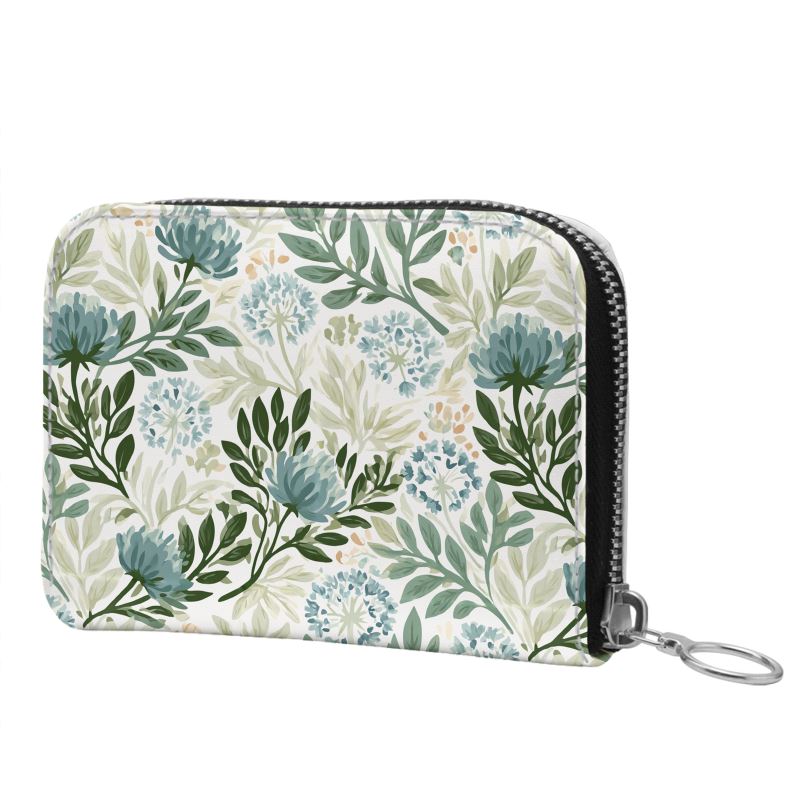 Wildflower Garden Blue Small Leather Zip Wallet