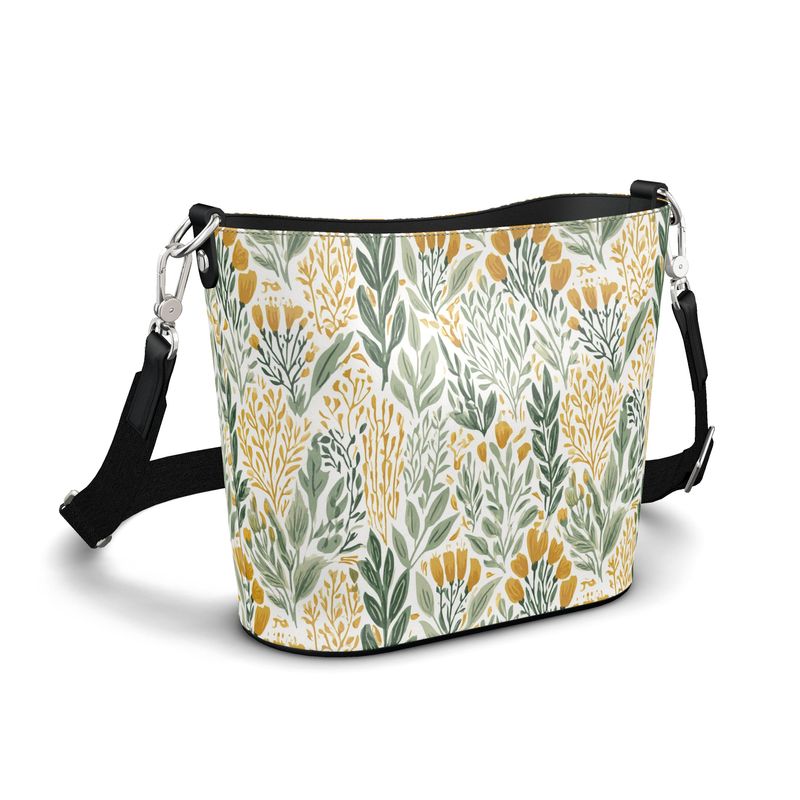Wildflower Garden Gold Large Leather Bucket Tote