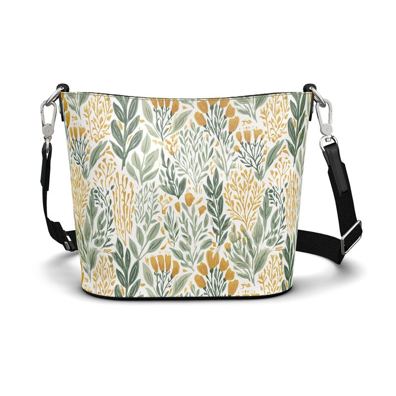 Wildflower Garden Gold Large Leather Bucket Tote