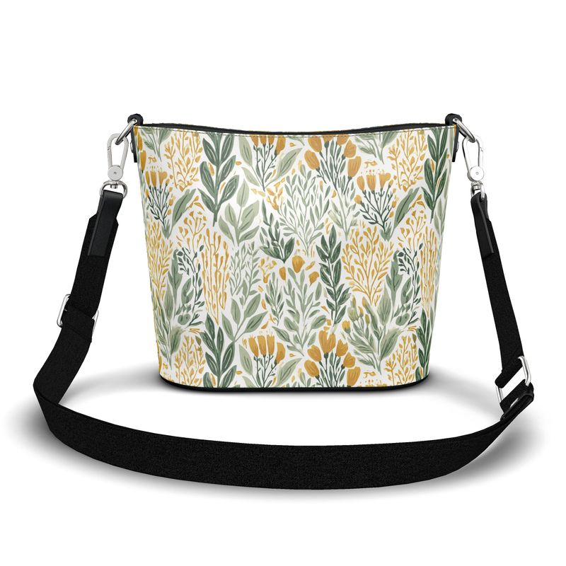 Wildflower Garden Gold Large Leather Bucket Tote