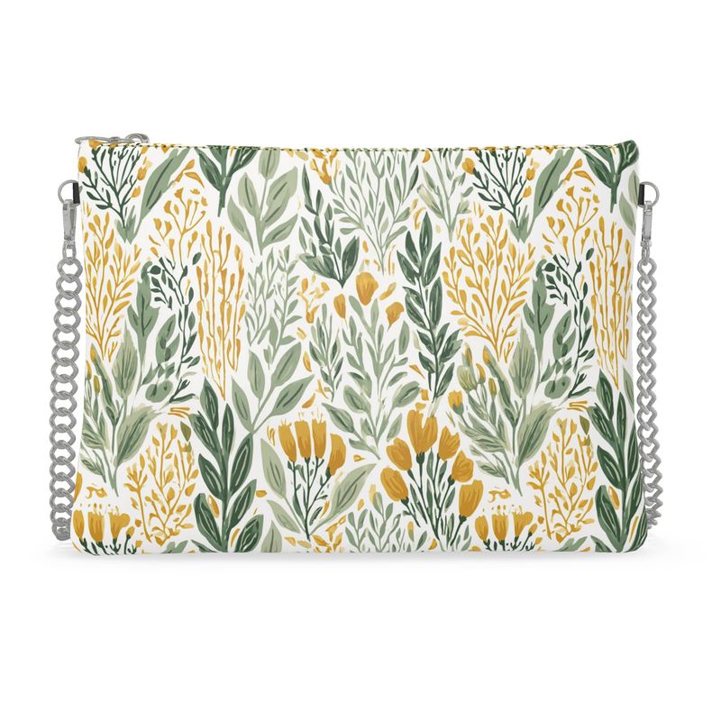 Wildflower Garden Gold Crossbody Bag With Chain