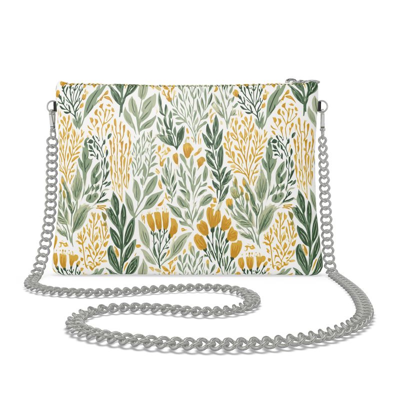 Wildflower Garden Gold Crossbody Bag With Chain