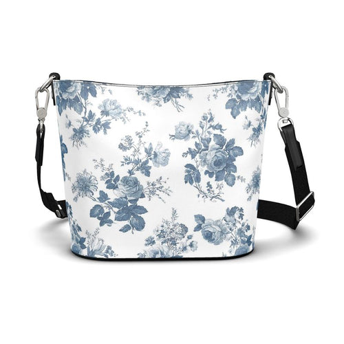 Blue Rose Toile Leather Bucket Tote