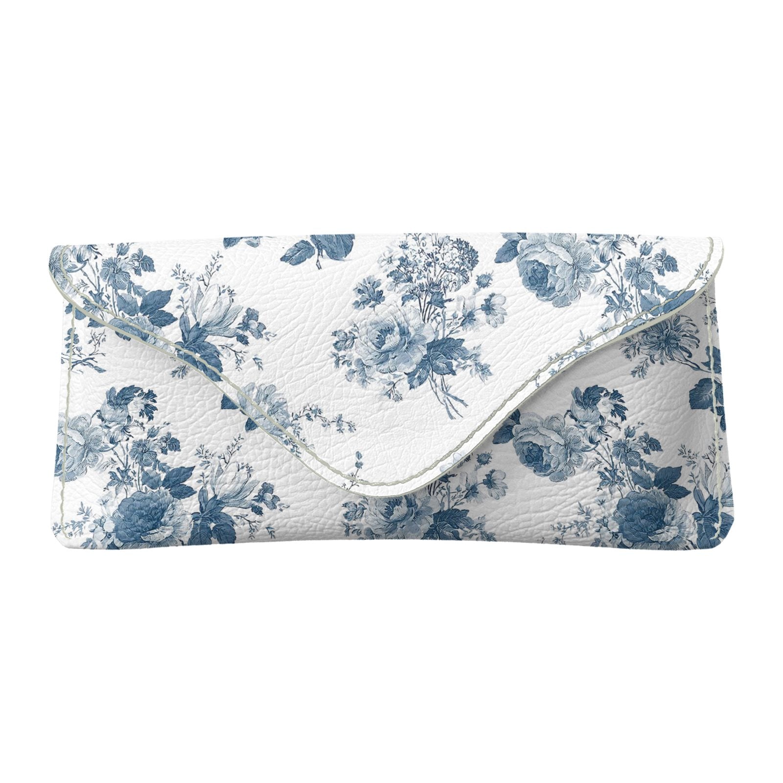 French Blue Rose Toile Flapover Glasses Case