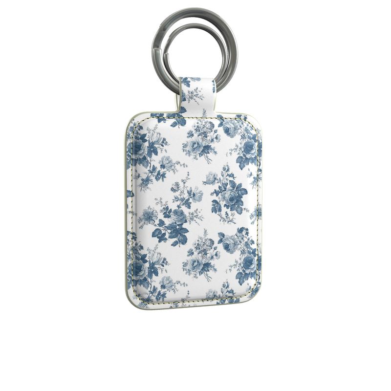 French Blue Rose Toile Leather Keyring