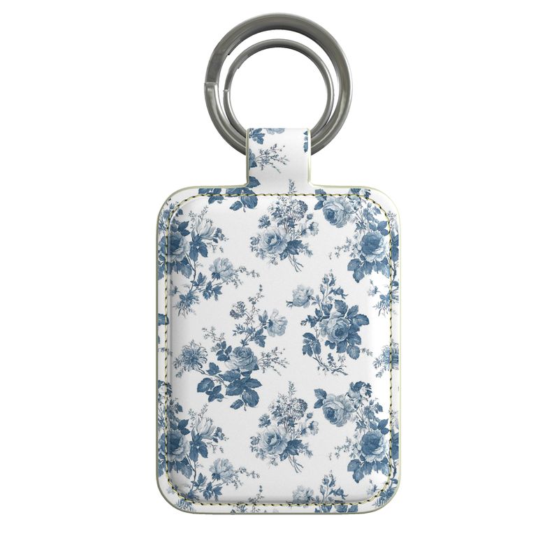French Blue Rose Toile Leather Keyring