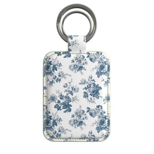 French Blue Rose Toile Leather Keyring