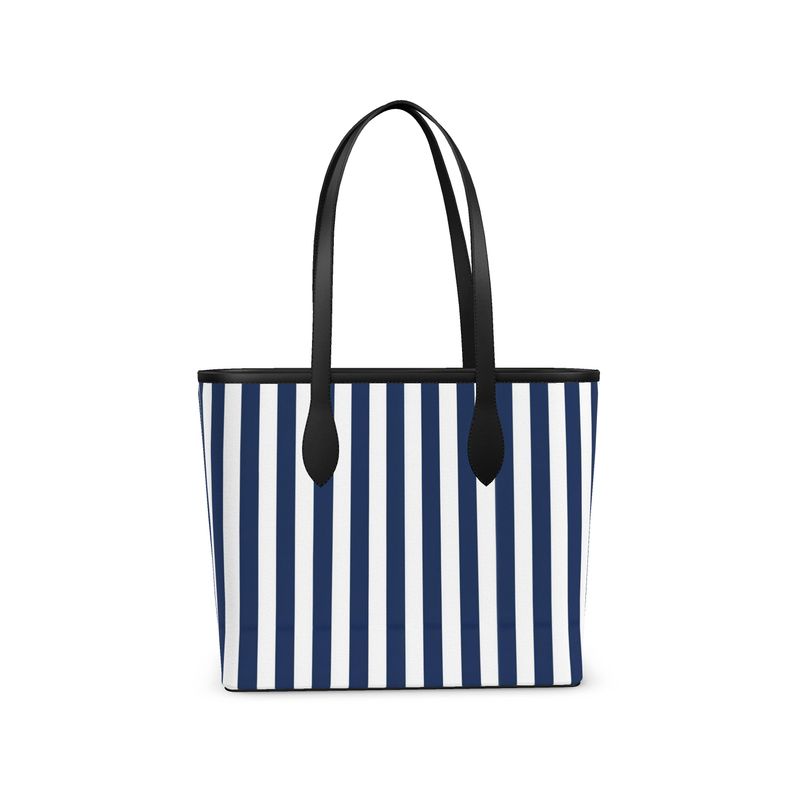 Harbor Stripe Navy Leather City Shopper