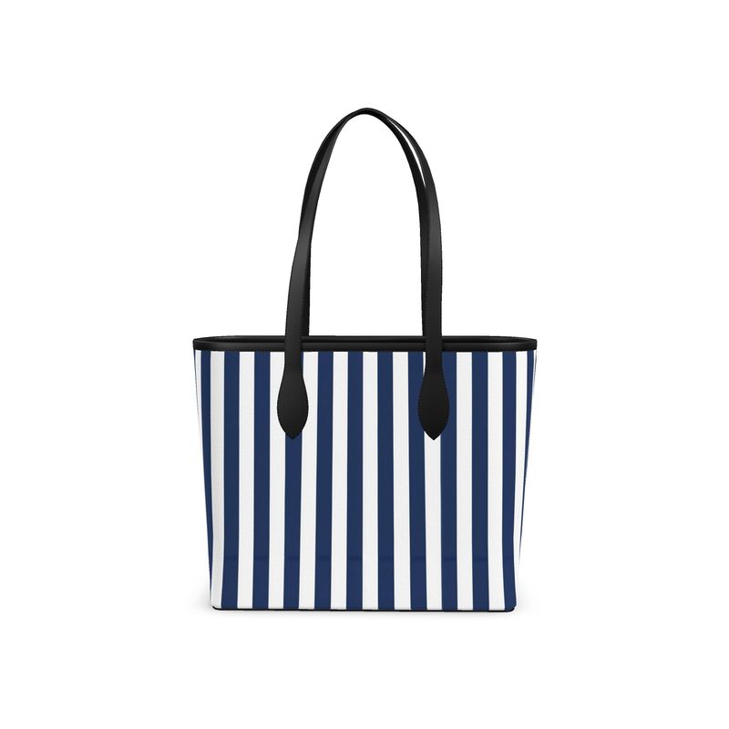 Harbor Stripe Navy Leather City Shopper