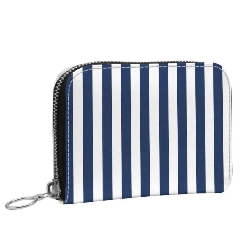 Harbor Stripe Navy Small Leather Zip Wallet