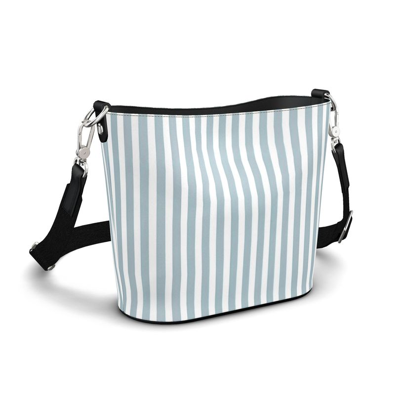 Harbor Stripe Lagoon Large Leather Bucket Tote