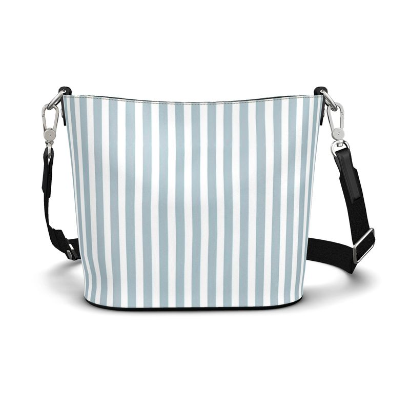 Harbor Stripe Lagoon Large Leather Bucket Tote
