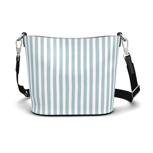 Harbor Stripe Lagoon Large Leather Bucket Tote