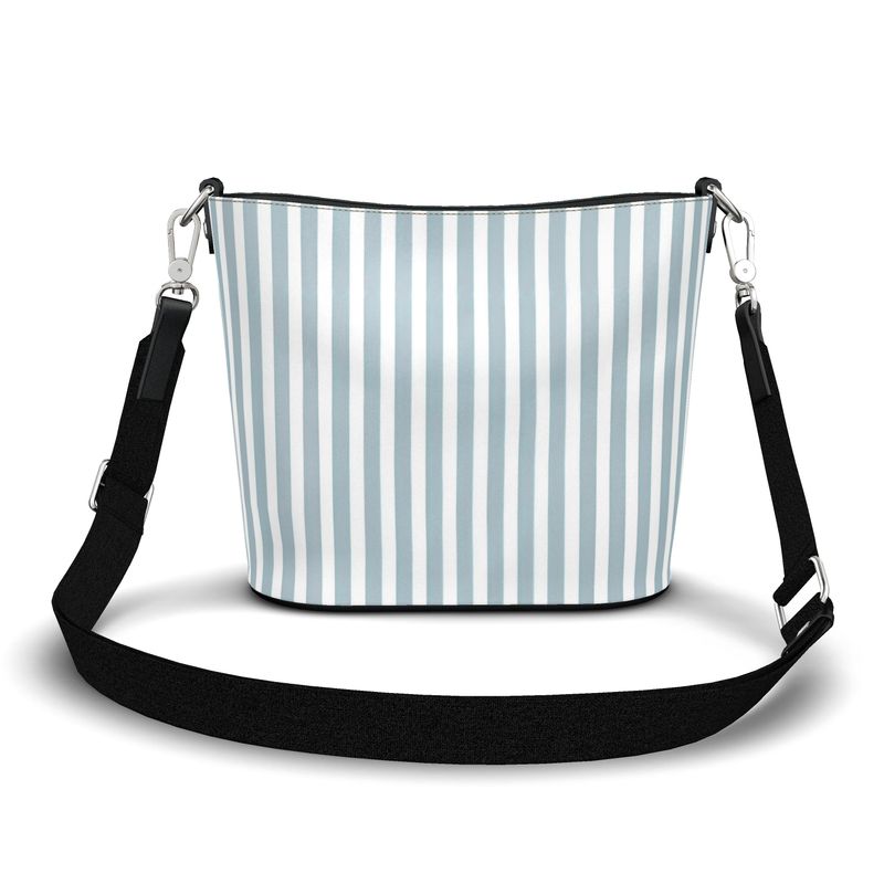 Harbor Stripe Lagoon Large Leather Bucket Tote