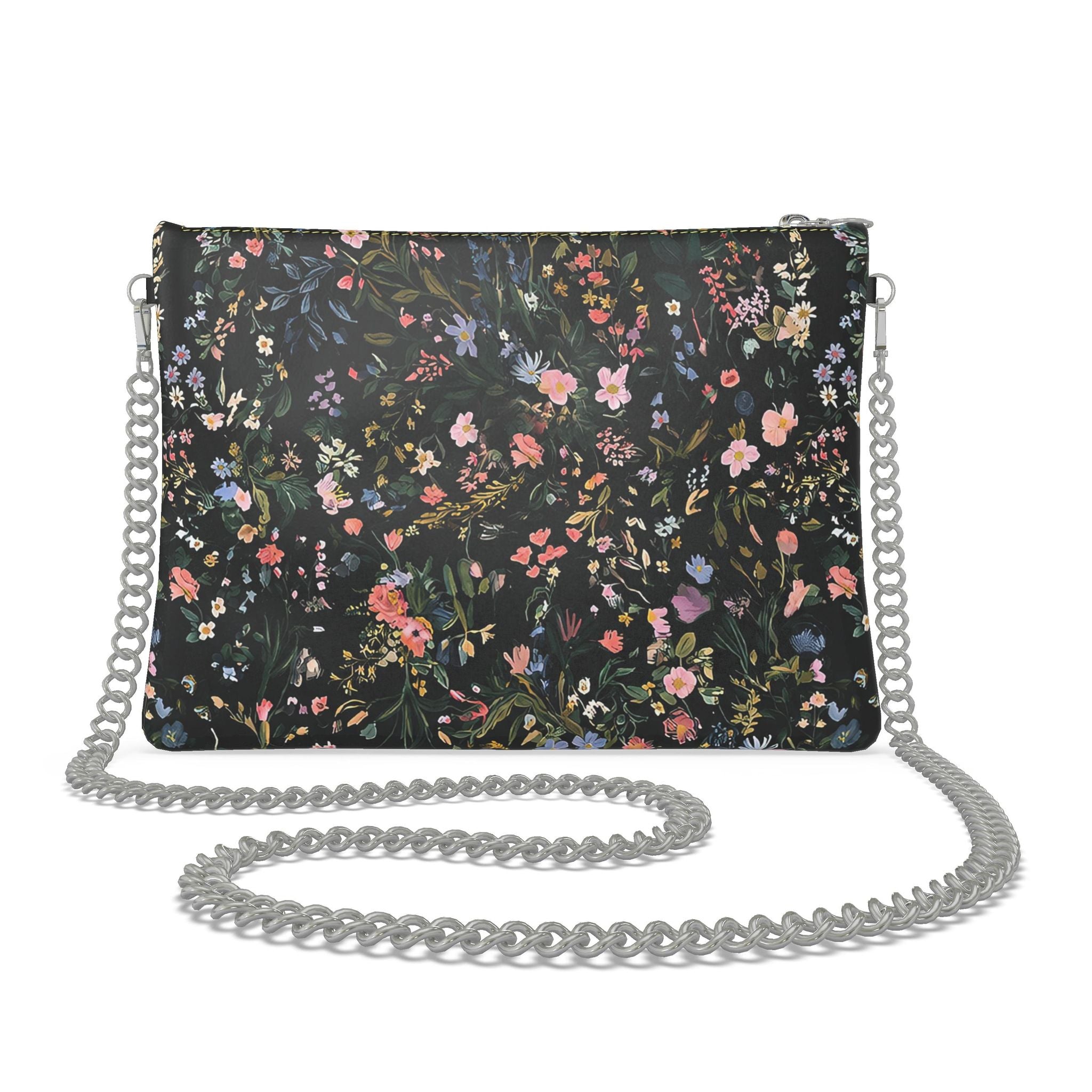 Midnight Garden Blooms Crossbody Bag With Chain