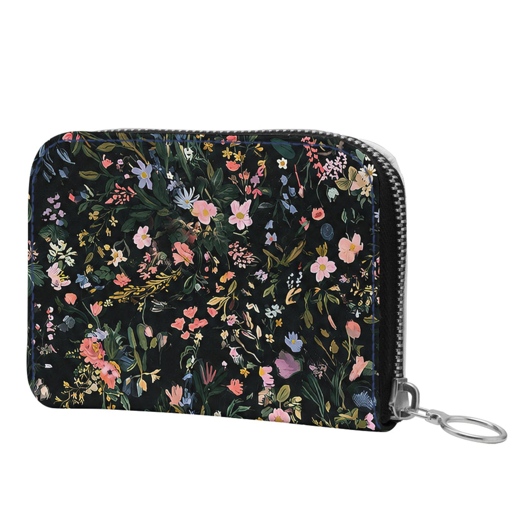 Midnight Garden Blooms Small Leather Zip Wallet