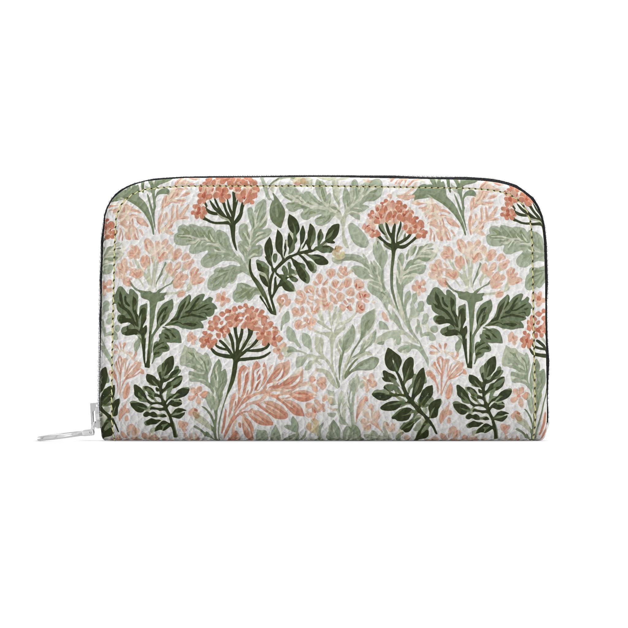 Whimsical Garden Pink Large Leather Zip Wallet