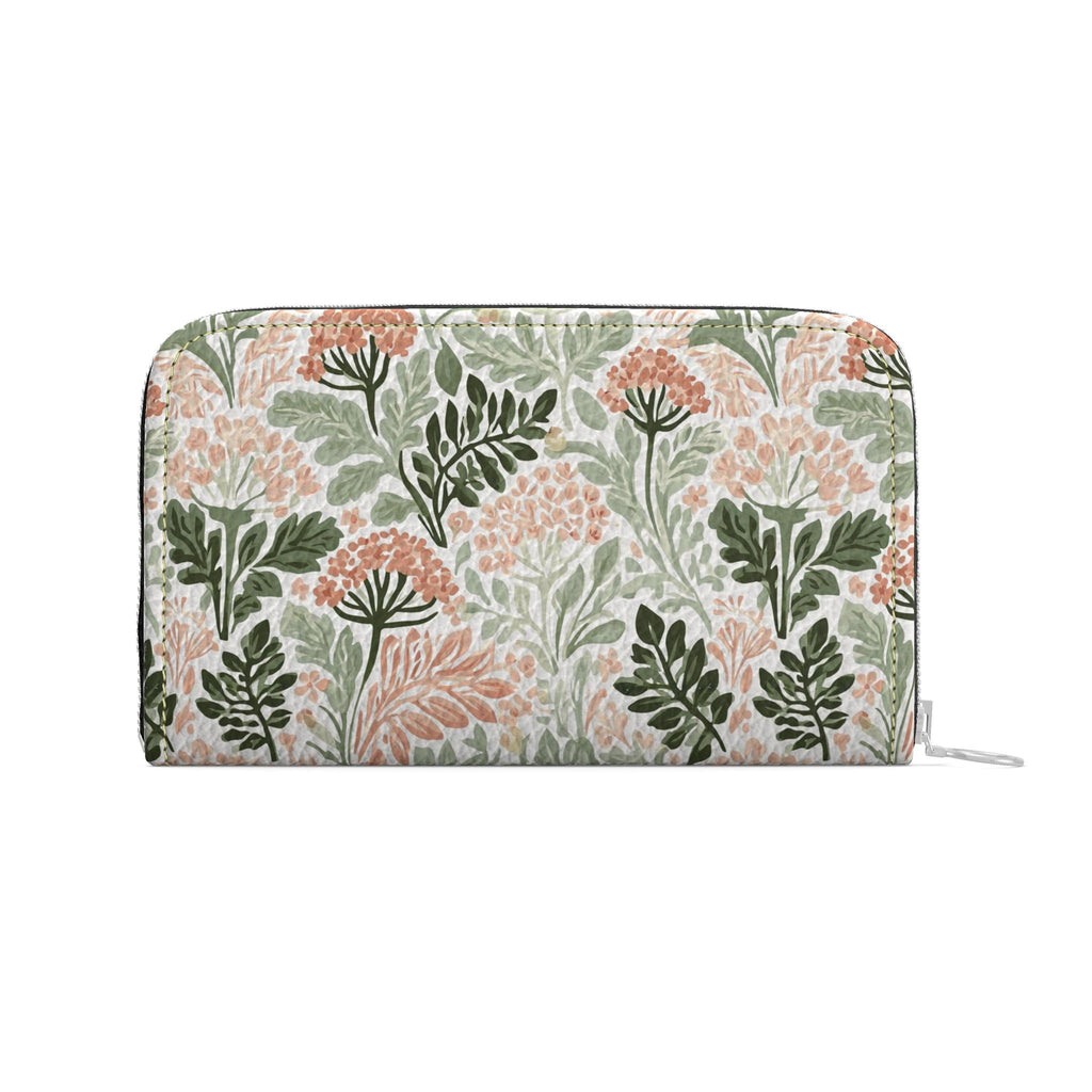 Whimsical Garden Pink Large Leather Zip Wallet